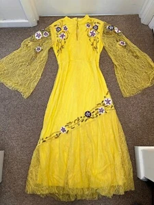 BNWT £500 RAISHMA Hand Embellished Sequin Lace Angel Sleeve Maxi Dress UK 14 - Picture 1 of 13