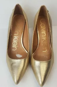 Calvin Klein Nilly Metallic Gold Pump Pointed Toe Size 6.5 Pre-owned - Picture 1 of 11