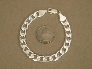 Men's Silver Plated Cuban Curb Cubic Link Bracelet 8.5in Long 11mm Wide New - Picture 1 of 4