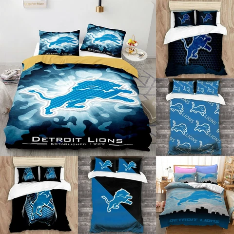 Detroit Lions Bedding Set 3PCS Quilt Duvet Cover Pillowcases Comforter Cover Cover