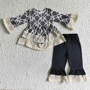 Girls Damask Lace Wave Tunic Ruffle Pants Set 2pcs Outfit - Picture 1 of 1