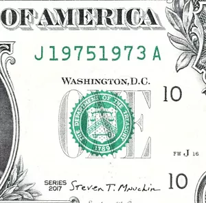Dual Date 1975 and 1973 Dollar Fancy Serial Number J 19751973 A - Picture 1 of 3