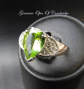 9ct White Gold Peridot and Diamond Ring Pear Cut Size N 3.11g Certified 9k - Picture 1 of 11