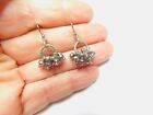 Gray Crystal Bead Silver Tone Metal Ring Dangle Pierced Earrings Vintage