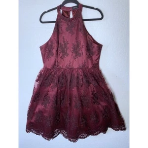 Liza Luxe Womens Size XL Burgundy Floral Lace Dress Halter Modcloth Fit & Flare - Picture 1 of 12