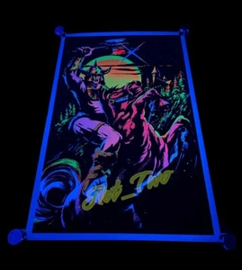 Vintage 80’s KNIGHT w Horse Focked Velvet Blacklight 23”x35 Poster 1984 USA - Bild 1 von 7