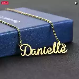 Womens Personalized Cursive Letters Name Pendant Necklace 14K Yellow Gold Plated - Picture 1 of 3