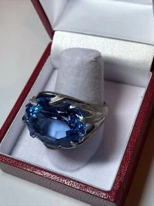 Large 14k White Gold Ring With Blue Topaz - Picture 1 of 14