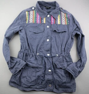 Women's Forever 21 Button Front Drawstring Waist Jacket Blue Embroidered Size L - Picture 1 of 7