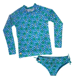 2 PIECES Girls Rash Guard Set Swimsuit Palm Tree Toddler and Kid UPF 50+ UVA/B - Picture 1 of 7