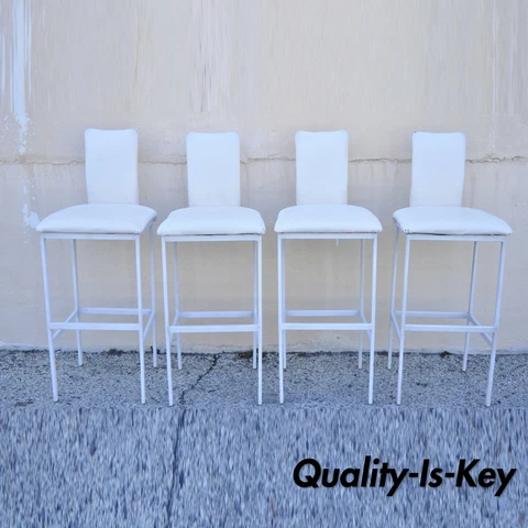 Minson Ent. Contemporary Modern White Metal Sculpted Barstools Chair - Set of 4 Cover
