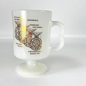 Vtg Fire Chiefs Conference Coffee Cup Mug White Milk Glass Footed 80s - Picture 1 of 9