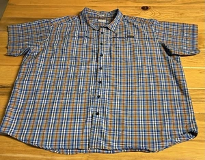 Camicia Columbia blu bianco arancione a quadri leggera manica corta con bottoni 4XT - Foto 1 di 21