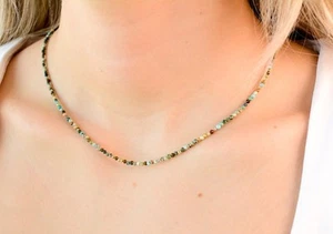African Turquoise Faceted Round Gemstone Beaded Minimalist Women Necklace 18" - Picture 1 of 14