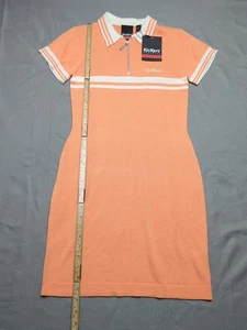 Kickers Polo Vestito Donna Piccolo Arancione Righe 1/4 Zip Vintage Cotone Casual Y2K - Foto 1 di 12
