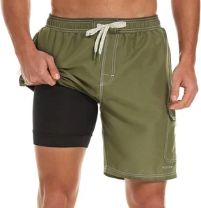 Mens Swim Trunks with Compression Liner 9 inch Bathing Suit Quick-Dry Swim Short - Picture 1 of 25