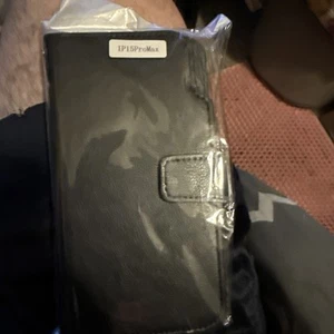 Pu Leather I Phone 15 Pro Max Case Black New Two Sleeves For Cards - Picture 1 of 19