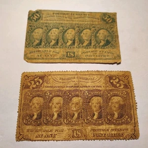 Original Vintage Postage Currency 25 and 50 Cents  no reserve - Picture 1 of 6
