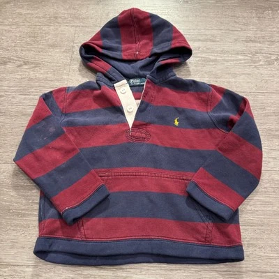 Polo Ralph Lauren Hoodie Toddler 4T Rugby Sweatshirt Striped Retro Henley Fleece - Image 1 of 4