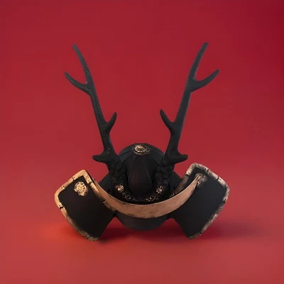 Casco Samurai - Estilo Siglo XV Shikanosuke Kabuto.  Negro y dorado Foto 1 de 4