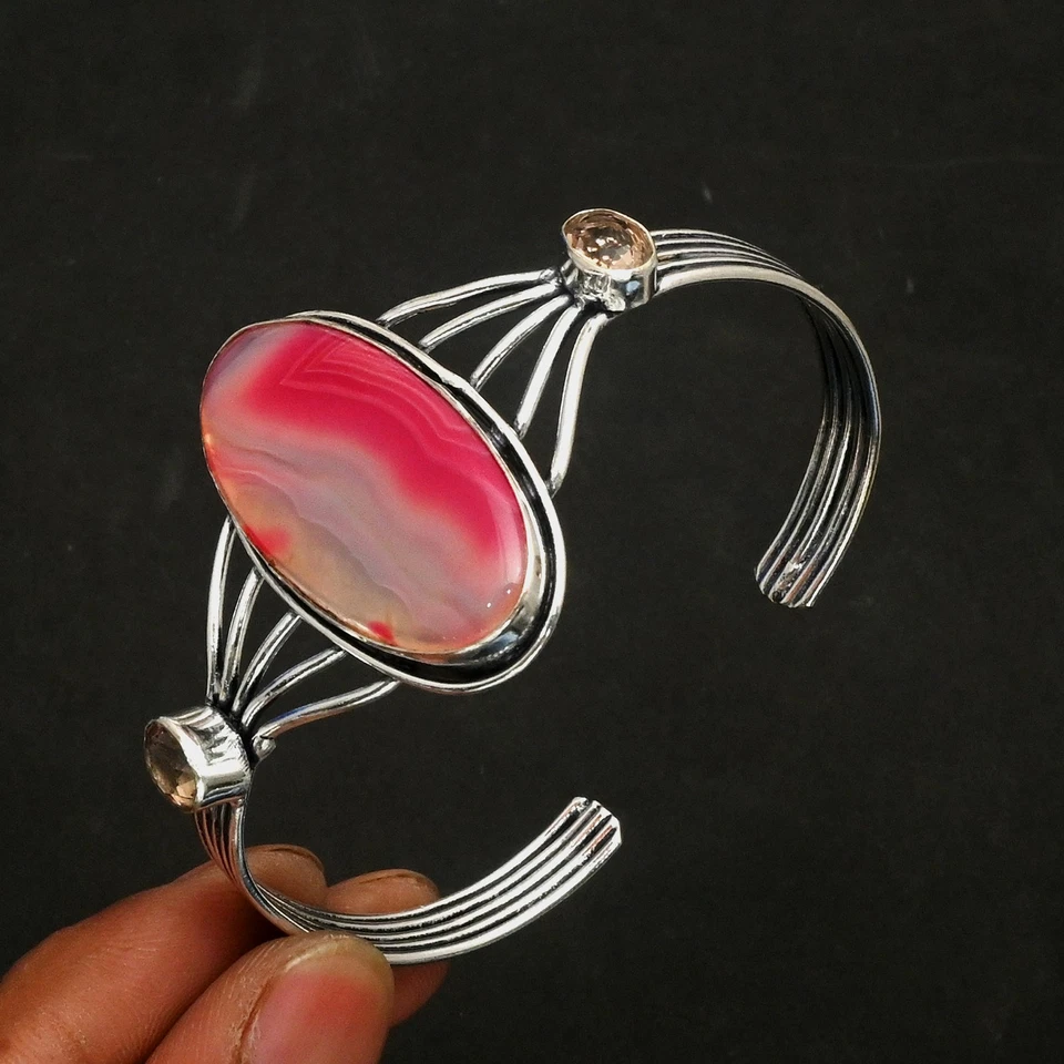 Brazalete ajustable de piedras preciosas de morganita ágata de Botsuana joyería 20 gms regalo AB 25990 Foto 1 de 1