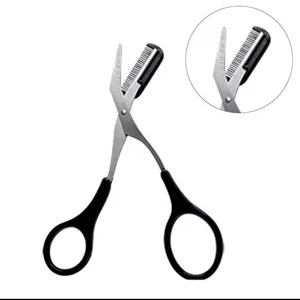 Eyebrow Eyelash Hair Scissors with Comb Stainless Steel Titanium Eyebrow Trimmer - Picture 1 of 7