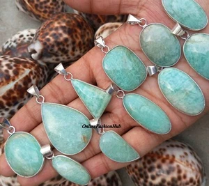 Natural Amazonite Gemstone 925 Sterling Silver Plated Wholesale Lot Pendants - Picture 1 of 2