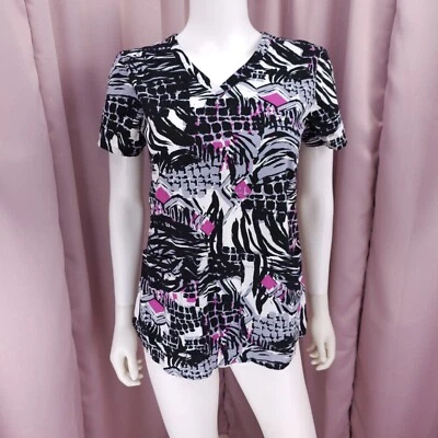 Grey's Anatomy By Barco Women's Abstract Short Sleeve V-Neck Scrub Top Small - Image 1 of 4