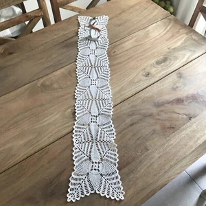 Runner Fatto Di Pizzo Ad Uncinetto A Mano Sottile E Lungo Bianco - Foto 1 di 7