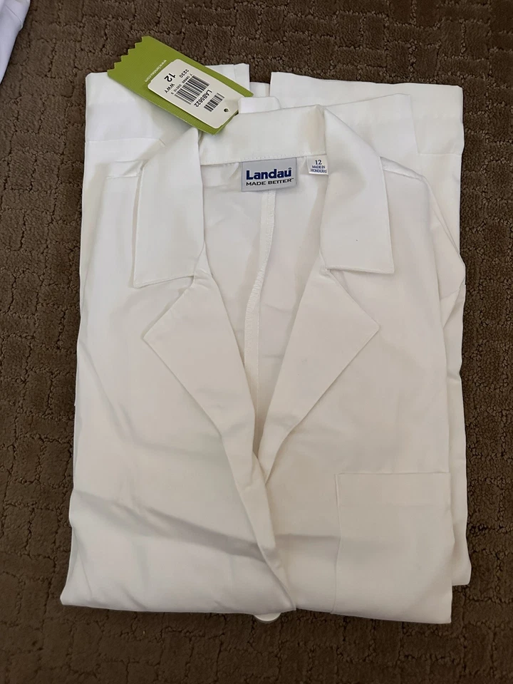Landau Unisex Mid-Length White Lab Coat- Size 12 - Image 1 of 1