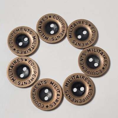 7 Vintage Militaires Equipment Buttons  Brass Thin Approx 11/16" Wide - Image 1 of 4