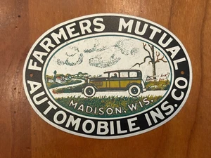 RARE FARMERS MUTUAL AUTOMOBILE INSURANCE CO. BUMPER TAG SIGN WIS. ADVERTISING - Picture 1 of 7