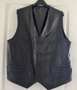 Chaleco Chaleco Cuero Cordero Real Talla Grande Hombre Negro - Excelente Estado - Imagen 1 de 3