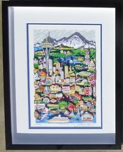 Charles Fazzino HELLO SEATTLE 3D USA SERIGRAPH 2001 FRAMED HAND SIGNED COA - Picture 1 of 7