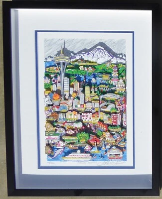 Charles Fazzino HELLO SEATTLE 3D USA SERIGRAPH 2001 FRAMED HAND SIGNED COA - Image 1 of 4