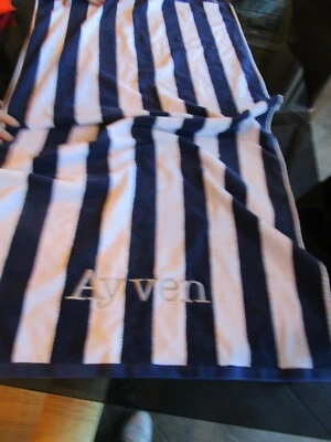 POTTERY Barn Kids navy white stripe towel bath mono Ayven New  - Image 1 of 4