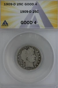 1909-D  .25  ANACS   G 4   Barber Quarter, Liberty Head Quarter, Barber 25c,  - Picture 1 of 2