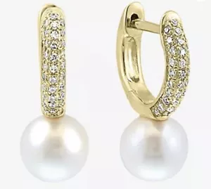 ¡NUEVO! PENDIENTES DE ARO DE PERLAS DE ORO Y PLATA EFFY CON ACENTOS DE DIAMANTE/PRECIO DE VENTA SUGERIDO POR EL FABRICANTE $830 - Imagen 1 de 4