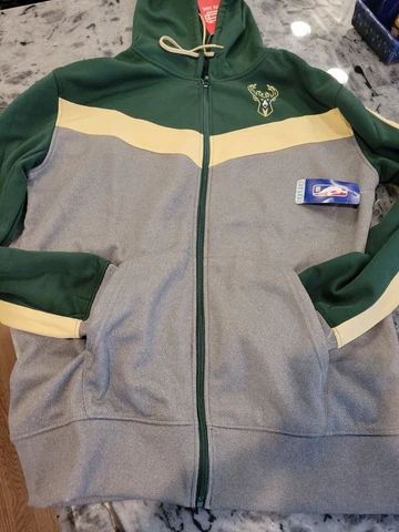 NBA Milwaukee Bucks zip up Hoodie Mens L Green & grey Sweatshirt Ultra Game NWT Cover