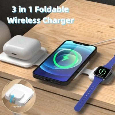 3 In 1 Magnetic Foldable Wireless Charger Charging Station Multi-device Folding - Image 1 of 4