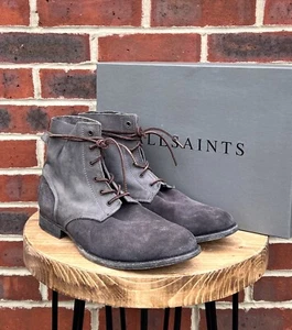 All Saints Herren SET Wildleder Leder Militär Stiefel UK10 US11 EU44 Grau Stiefel Originalverpackt - Bild 1 von 11