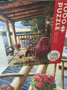 COBBLE HILL 1000 PIECE PUZZLE - CABIN PORCH WITH DOG - 19.25" x 26.625" - Picture 1 of 6