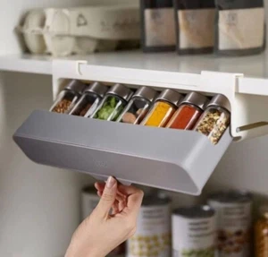 Under-Shelf Spice Rack Organizer - Grey Kitchen Cabinet Storage Solution - Picture 1 of 6