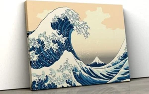 La gran ola de Kanagawa decoración de obras de arte japonesas estampado de lona enmarcada v427 - Imagen 1 de 2