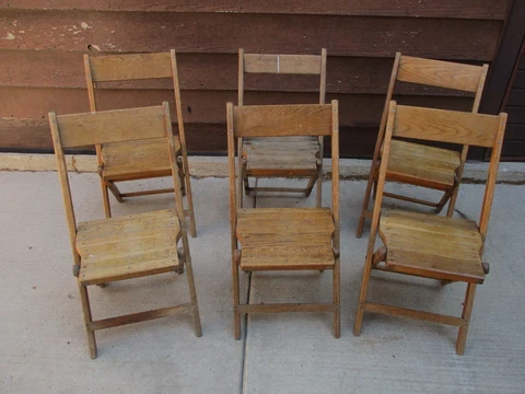 Vintage SNYDER Oak Wooden Folding Slat Chairs Mortuary ~ (Sold in Set's of 2) Cover