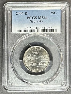2006-D Nebraska Quarter PCGS MS-64, Buy 3 Items, Get $5 Off!! - Image 1 of 2
