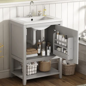 Waschbecken mit Unterschrank Waschtisch Badschrank Badmöbel Set Waschplatz Gäste - Bild 1 von 13