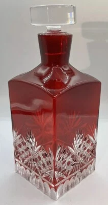 Carro bar de whisky Pottery Barn jarra de vidrio corte rojo licor bourbon Foto 1 de 4