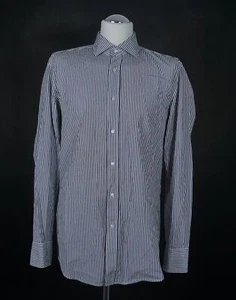 HUGO BOSS Business Camicia KW41 L Bianco Nero a Righe Manica Colletto Squalo B79 - Foto 1 di 5