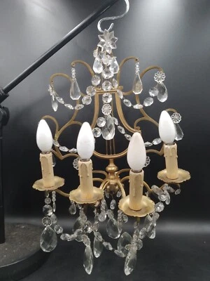 Belle Applique murale Lyre Guirlande Pampilles Empire  4 feux bronze doré - Photo 1/4